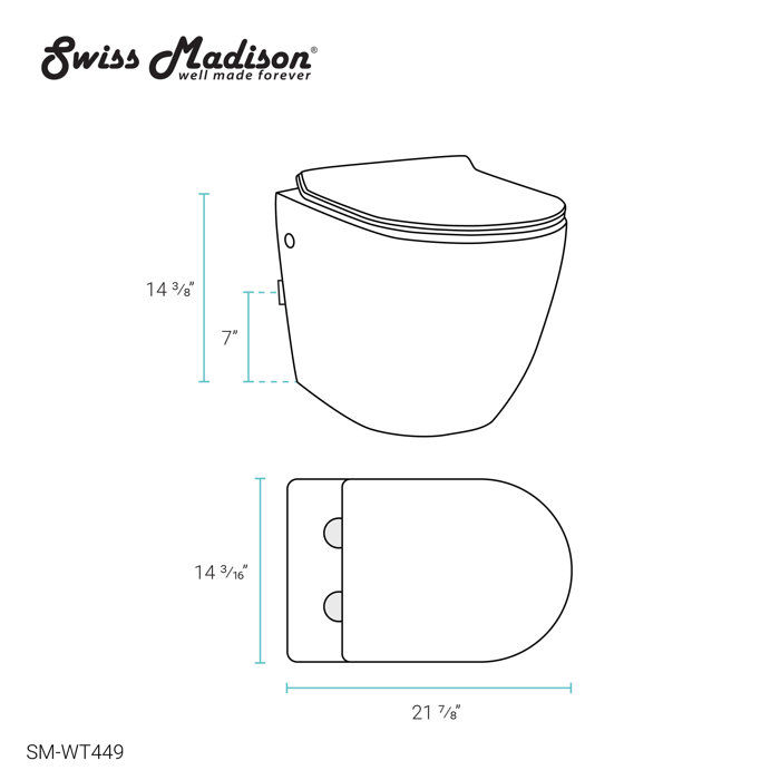 Swiss Madison St. Tropez® Dual Flush Elongated Wall Mounted Toilet Seat Wall Tank and Flush